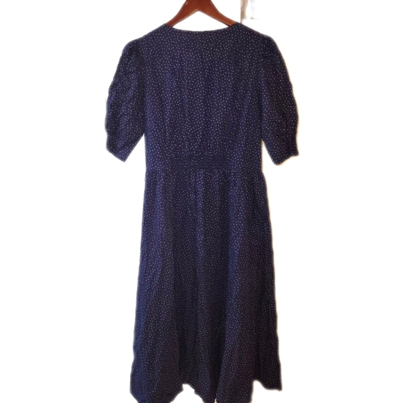 Laura Ashley vintage 3/4 sleeve polka dot midi dress blue yellow size 10 - Picture 5 of 12
